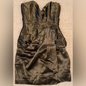 Strapless Metallic Bronze Dress Ruched Cocktail Party Mini XS extra small 80s